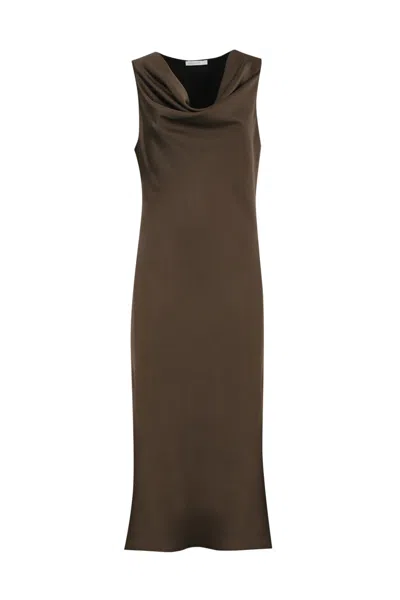 Patrizia Pepe Satin Teardrop Dress In Sensual Brown