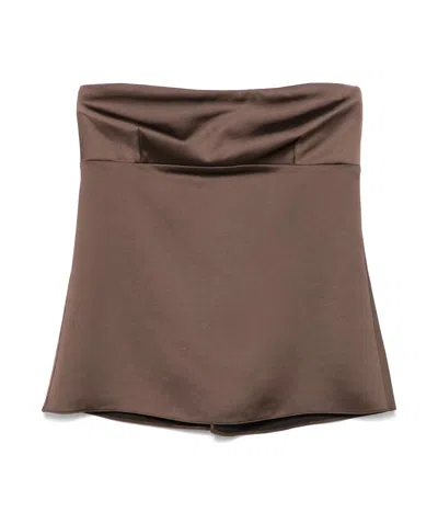 Patrizia Pepe Satined Blouse In Coffee Brown