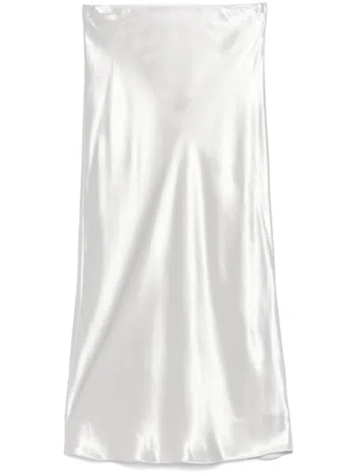 Patrizia Pepe Satined Midi Skirt In White