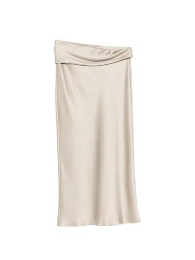 Patrizia Pepe Satin-finish Draped-waist Midi Skirt In Neutral
