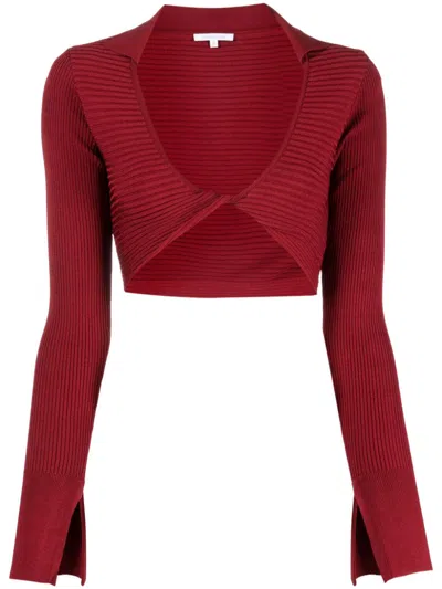 Patrizia Pepe Scoop-neck Long-sleeve Top In Red