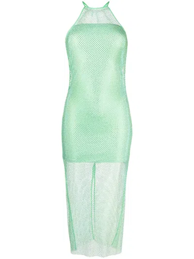 Patrizia Pepe Semi-sheer Construction Halterneck Dress In Green
