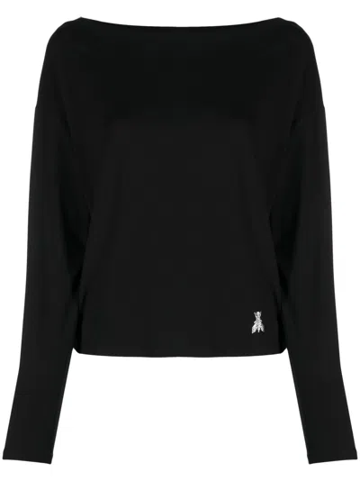 Patrizia Pepe Boat-neck Long-sleeve Top In Black
