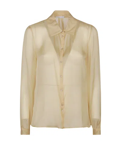 Patrizia Pepe Semi-sheer Silk Blouse In Brown