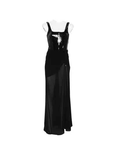 Patrizia Pepe Sequin-bustier Maxi Dress In Black