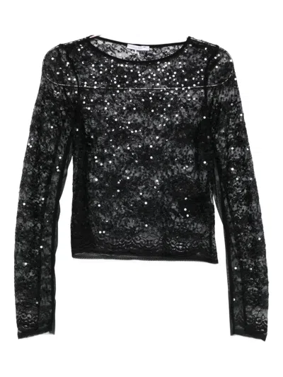 Patrizia Pepe Sequin-embellished Long-sleeved Top In Black