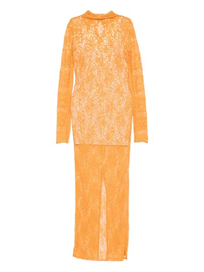 Patrizia Pepe Sequin-embellished Midi Dress In Orange