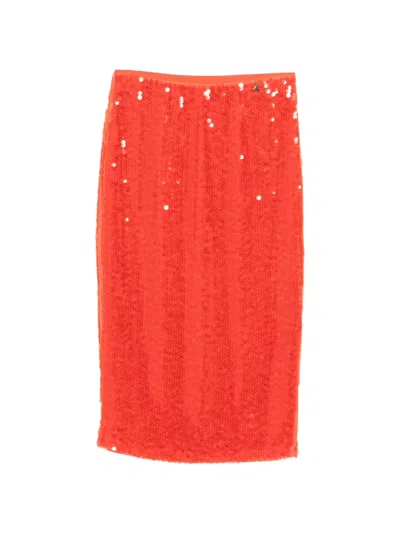 Patrizia Pepe Sequin-embellished Midi Skirt In Red