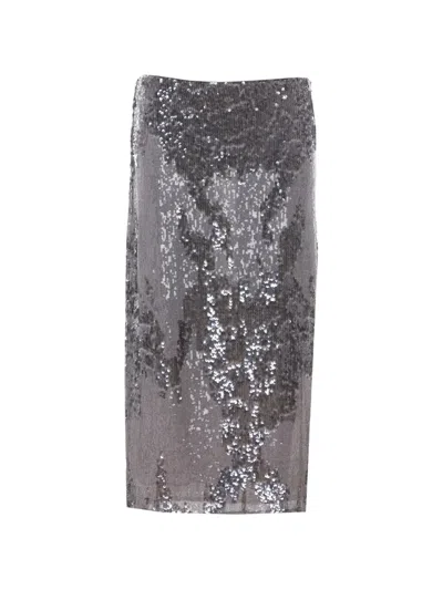 Patrizia Pepe Sequined Midi Skirt In Silver