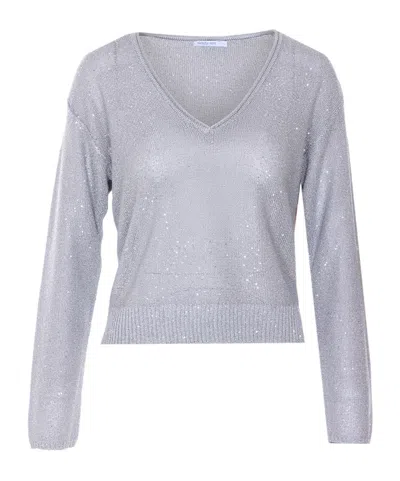 Patrizia Pepe Sequined V-neck Knitted Sweater In Gray
