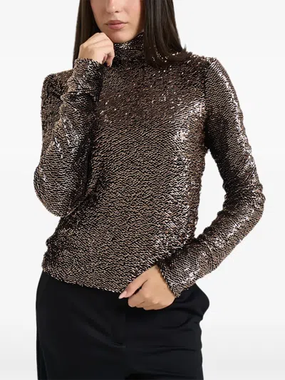 Patrizia Pepe Sequin-embellished High-neck Sweater In Brown