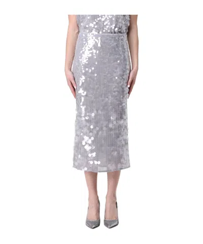 Patrizia Pepe Sequinned Midi Skirt In Silver