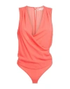 Patrizia Pepe Sera Woman Bodysuit Red Size 2 Silk, Polyamide, Elastane In Red
