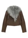 Patrizia Pepe Sheepskin Fur-collar Jacket In Brown
