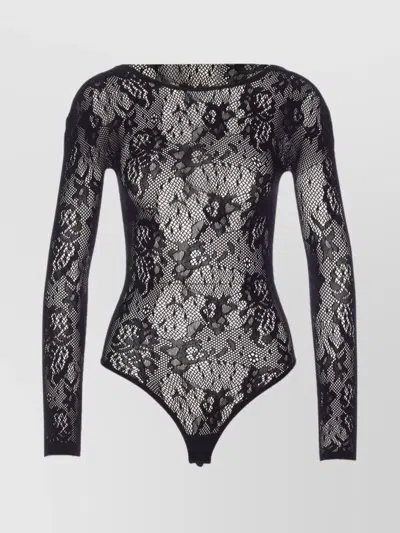 PATRIZIA PEPE SHEER FLORAL LACE LONG SLEEVE TOP