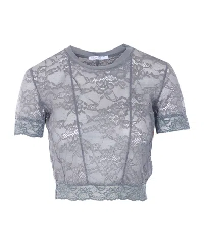 Patrizia Pepe Sheer Lace Short Sleeve T-shirt In Multi