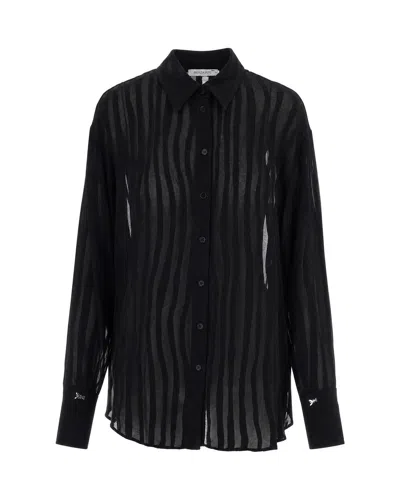 Patrizia Pepe Sheer Striped Button-front Shirt In Black