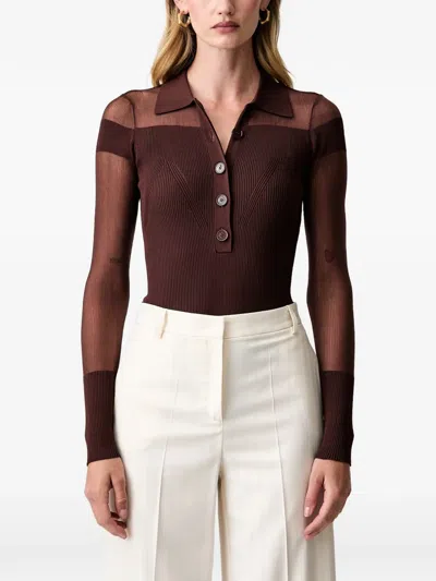 Patrizia Pepe Sheer-panelled Knitted Bodysuit In Brown