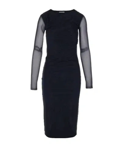 Patrizia Pepe Sheer-sleeve Ruched Midi Dress In Black