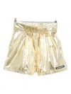 Patrizia Pepe Shiny-effect Laminated Shorts In Gold