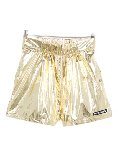 Patrizia Pepe Shiny-effect Laminated Shorts In Gold