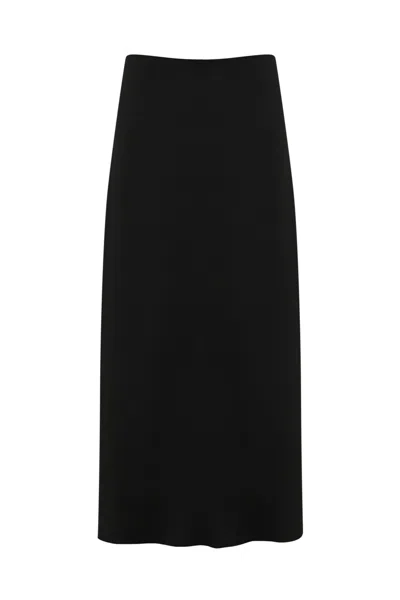 Patrizia Pepe Shiny Satin Midi Skirt In Nero
