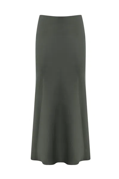 Patrizia Pepe Shiny Satin Midi Skirt In Urban Gray
