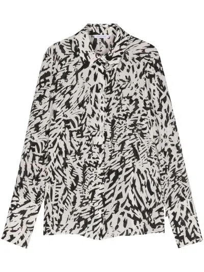 Patrizia Pepe Abstract-print Georgette Shirt In Black  