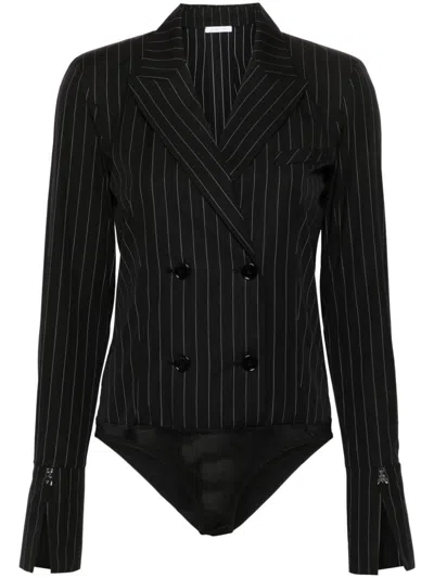 Patrizia Pepe Pinstriped Double-breasted Bodysuit In Black  