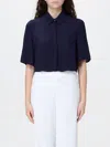 Patrizia Pepe Navy Blue Logo-appliqu Cropped Shirt In Blau