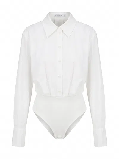 Patrizia Pepe Poplin Bodysuit Shirt In White