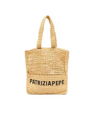Patrizia Pepe Shopping Bag Verticale Intrecciata Con Logo Ricamato In Fb53