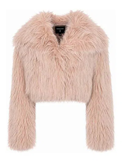 Patrizia Pepe Short Fluffy Texture Jacket In Pink