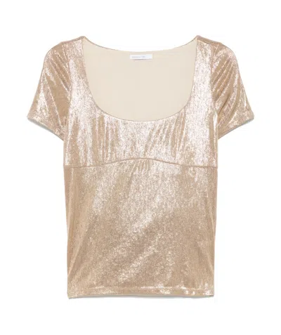 Patrizia Pepe Short-sleeved T-shirt In Shinygold