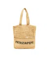 Patrizia Pepe Woven Vertical Shopping Bag With Embroidered Logo In Toni Neutri