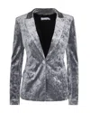 Patrizia Pepe Single-breasted Blazer In Stretch Crushed Velvet With Rivet Detail In Gray