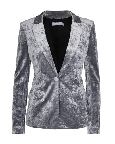 PATRIZIA PEPE SINGLE-BREASTED BLAZER IN STRETCH CRUSHED VELVET WITH RIVET DETAIL