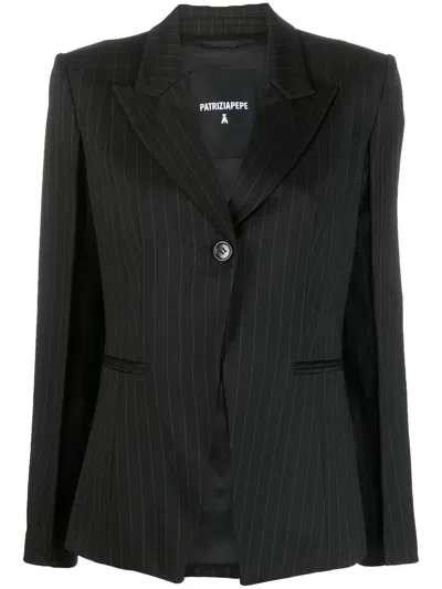 Patrizia Pepe Single-breasted Pinstripe-pattern Blazer In Schwarz