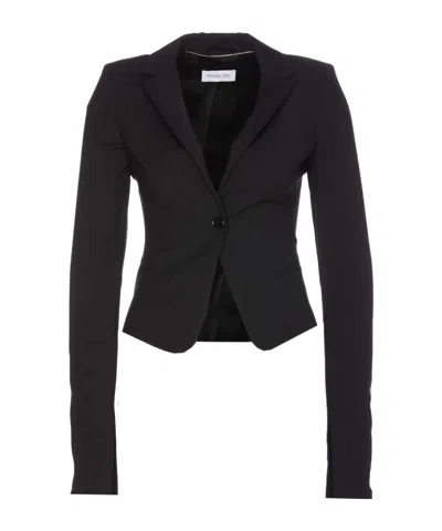 Patrizia Pepe Single-breasted Slit-sleeve Blazer In Black