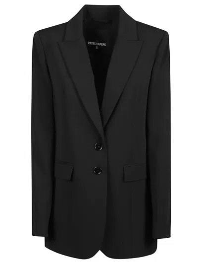 Patrizia Pepe Single-breasted Tailored Jacket With Classic Notched Lapel In Black