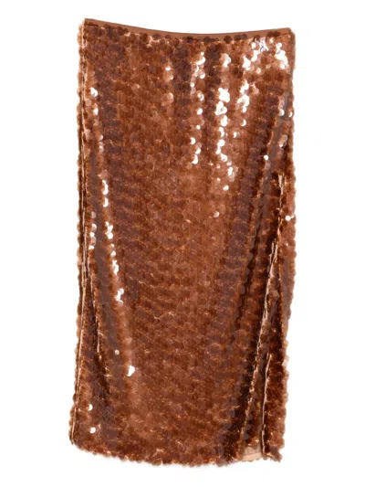 Patrizia Pepe Sequin-embellished Skirt In Brown