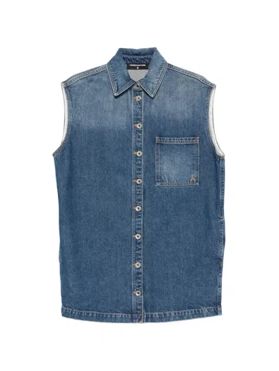 Patrizia Pepe Sleeveless Denim Shirt In Blue