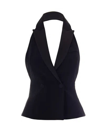 Patrizia Pepe Sleeveless Double-breasted Blazer Vest In Black