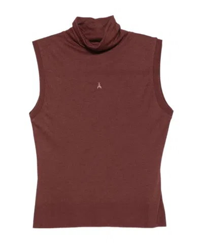 Patrizia Pepe Sleeveless Mock-neck Top With Embroidered Patch In Brown