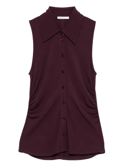 Patrizia Pepe Sleeveless Ruched-detail Shirt In Purple