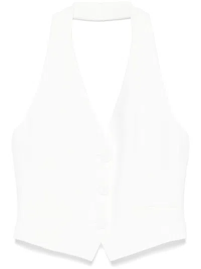 Patrizia Pepe Sleeveless White Polyester Vest With Deep V-neck
