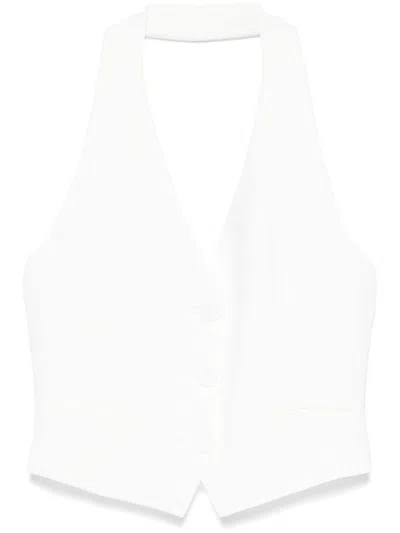 PATRIZIA PEPE SLEEVELESS WHITE POLYESTER VEST WITH DEEP V-NECK