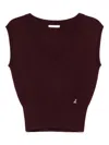Patrizia Pepe Sleeveless Wool Sweater With V-neckline In Burgundy