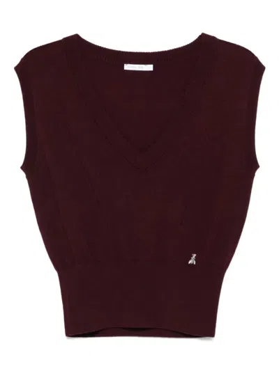 Patrizia Pepe Sleeveless Wool Sweater With V-neckline In Burgundy