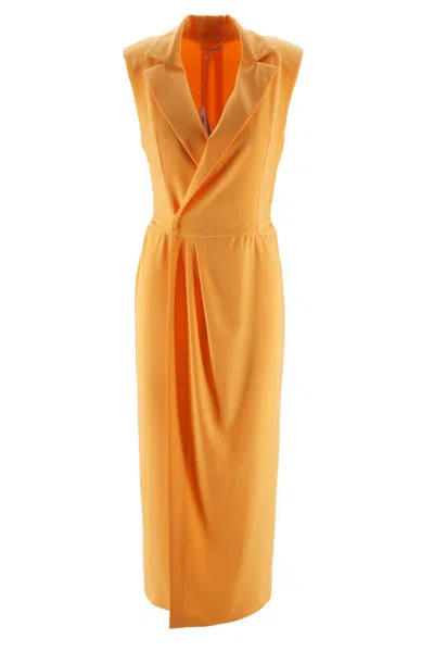 Patrizia Pepe Sleeveless Wrapped Midi Dress In Orange